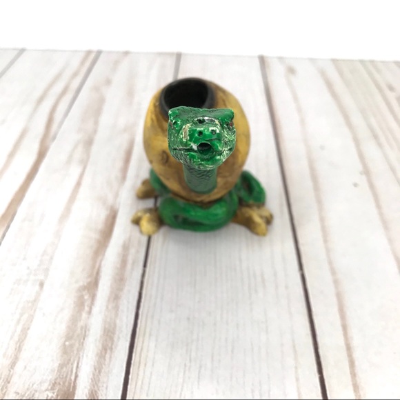 Rare New Vintage Yellow Skull Green Snake Tobacco Smoke Handmade Pipe Gothic Art - Picture 5 of 8
